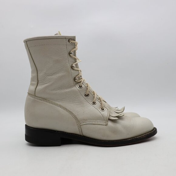 Justin Kiltie Roper Boots Women’s Size 6 B Pearl White Made in USA - Picture 1 of 11